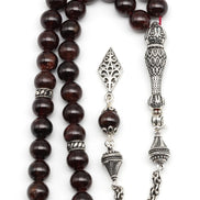 Garnet (Lal) Doğal Taş Tesbih 925 Ayar Gümüş – 8 mm Küre Kesim | 33’lü