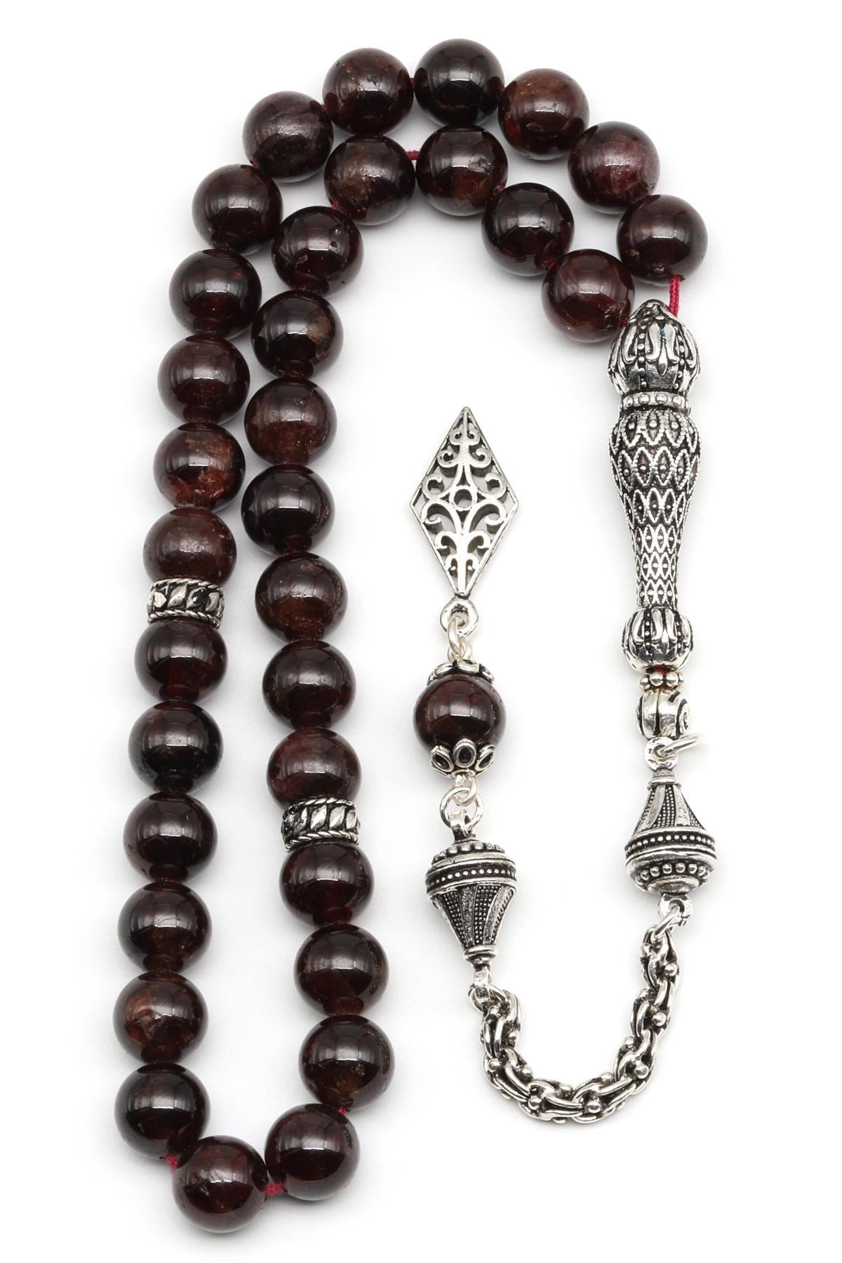 Garnet (Lal) Doğal Taş Tesbih 925 Ayar Gümüş – 8 mm Küre Kesim | 33’lü