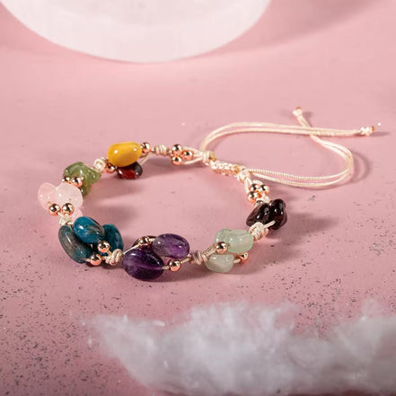 Başak Burcu Bileklik Ametist, Bordo Granat Lal, Jasper, Mavi Apatit, Pembe Kuvars, Yeşil Aventurin, Zebercet (Peridot)