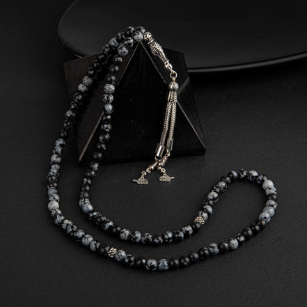 Karlı Obsidyen Doğal Taş Tesbih 99’luk – 6mm El İşçiliği