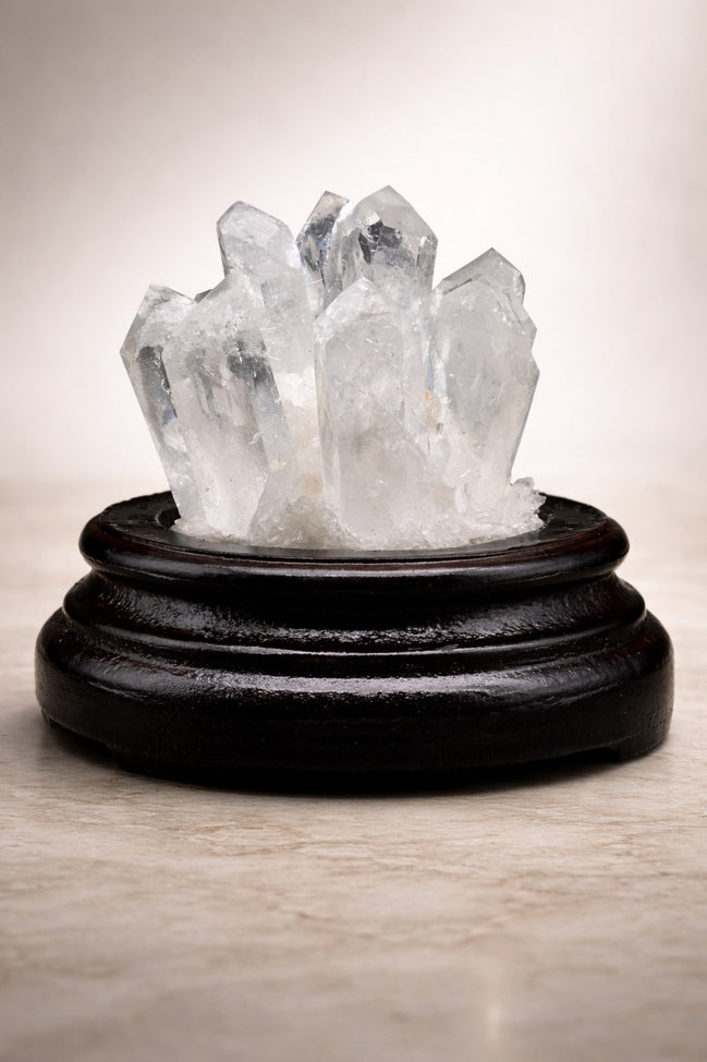 Kristal Kuvars Doğal Taş Standlı Parça – 10 × 10 cm | 429 gr