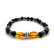 Orijinal Hakiki Kehribar - Shungite (Şungit) - Hematit Doğal Taş Misinalı Bileklik 6mm
