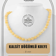 Kalsit 8 mm Düğümlü Doğal Taş Kolye
