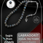 Labradorit Doğal Taş 8mm Gümüş İmameli Tesbih
