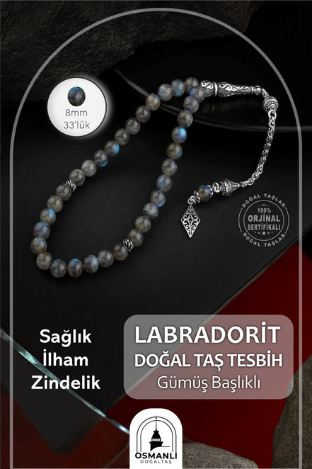Labradorit Doğal Taş 8mm Gümüş İmameli Tesbih