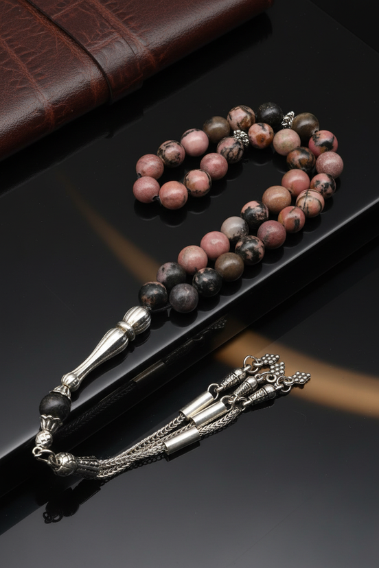 Rodonit Doğal Taş Tesbih – 8 mm Küre Kesim