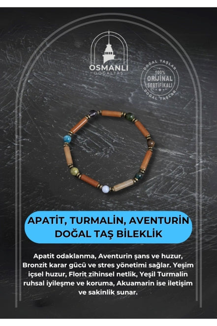 Apatit, Turmalin ve Aventurin Doğal Taş Bileklik