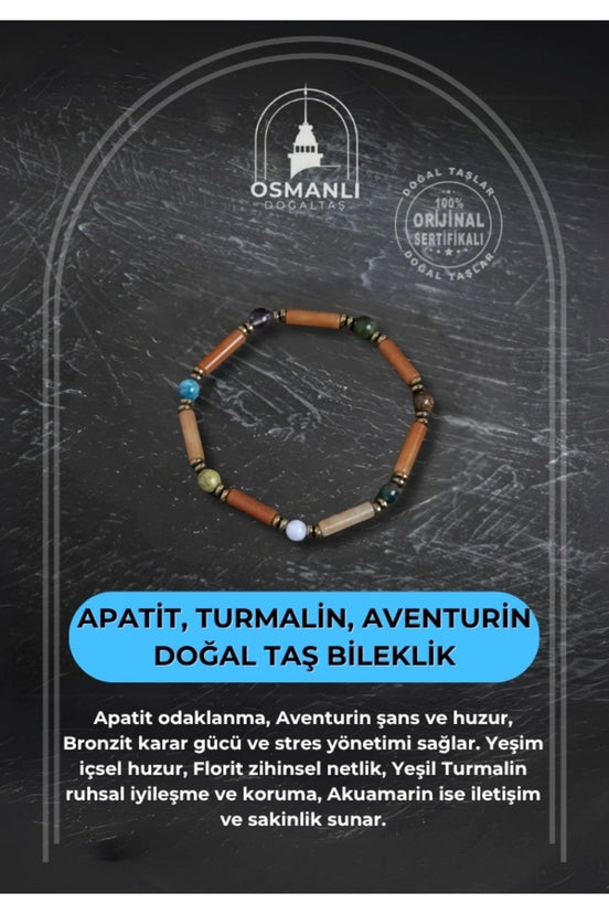 Apatit, Turmalin ve Aventurin Doğal Taş Bileklik