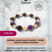 Orijinal Hakiki 10mm Fasetli Ametist - 6 mm Sitrin - Hematit Misinalı Bileklik