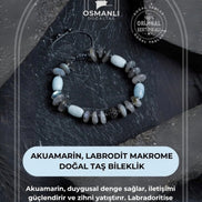 Sertifikalı Akuamarin, Labrodit Makrome Bileklik