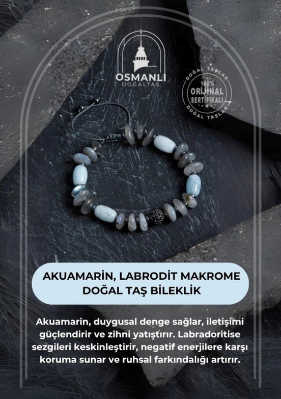 Sertifikalı Akuamarin, Labrodit Makrome Bileklik