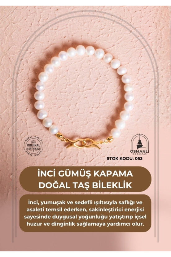 İnci Gümüş Kapama Doğal Taş Bileklik (SK:053)