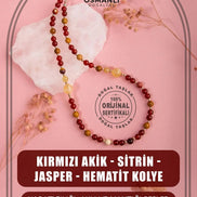 Kırmızı Akik-Sitrin-Jasper-Hematit Doğal Taş Gümüş Kolye