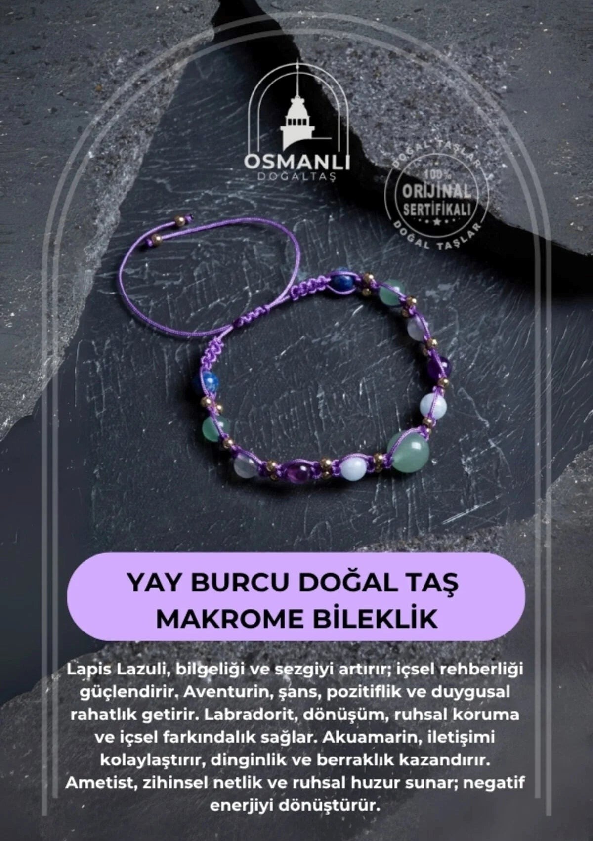 Doğal Taş Makrome Bileklik-Yay Burcu