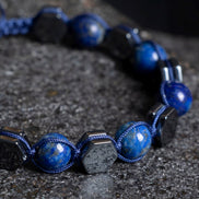 Lapis Lazuli, Hematit Doğal Taş Makrome Bileklik (SK:360)