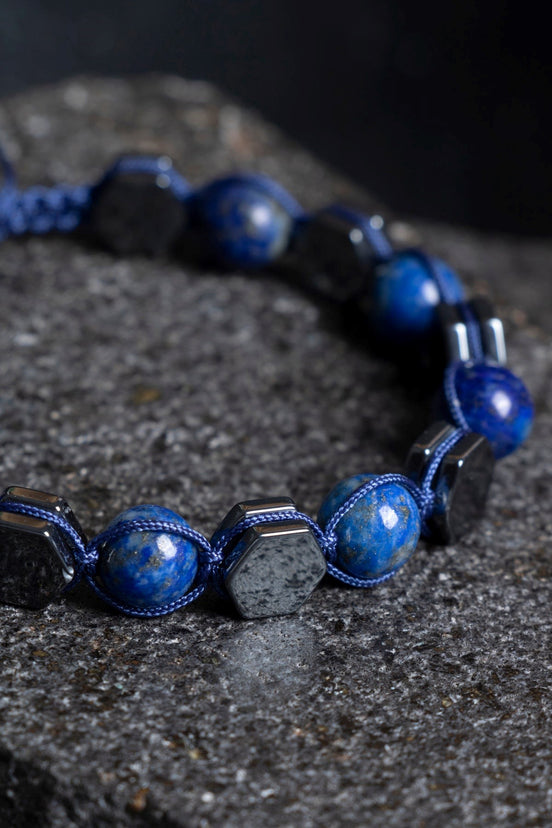 Lapis Lazuli, Hematit Doğal Taş Makrome Bileklik (SK:360)