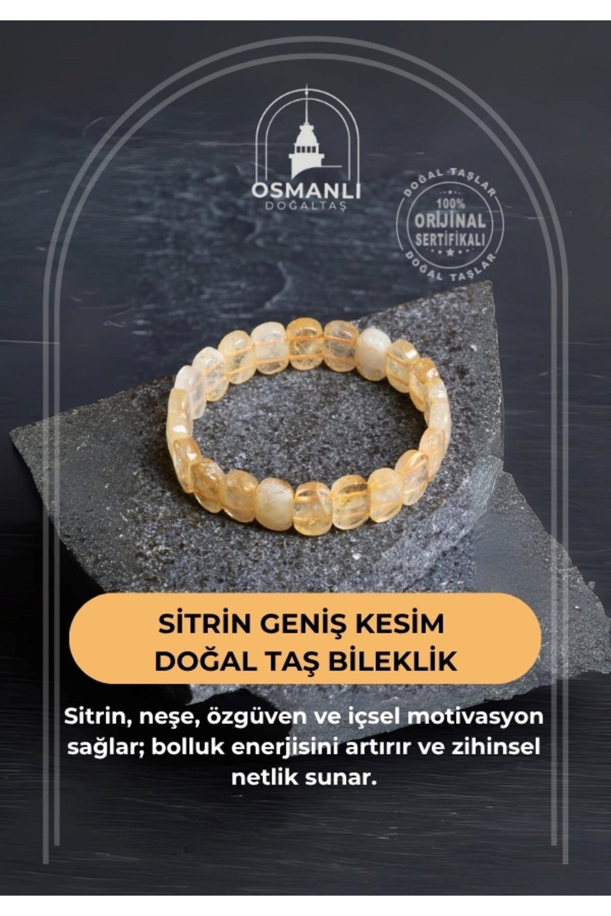 Sertifikalı Sitrin Geniş Kesim Doğal Taş Bileklik