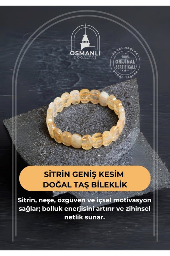 Sertifikalı Sitrin Geniş Kesim Doğal Taş Bileklik
