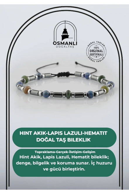 Hint Akik-Lapis Lazuli-Hematit Doğal Taş Bileklik