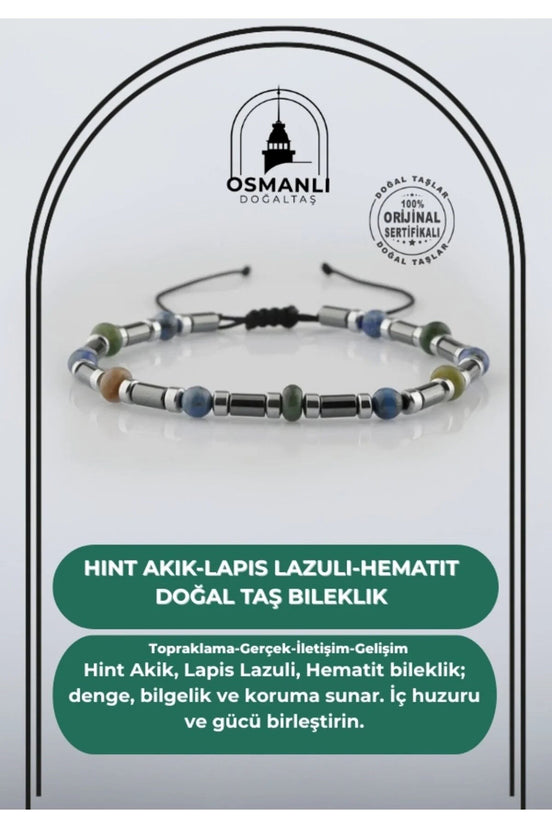 Hint Akik-Lapis Lazuli-Hematit Doğal Taş Bileklik