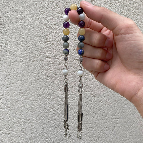 Yay Burcu Zaza Tesbih – Ametist, Kalsit, Labradorit, Lapis Lazuli & Sedef