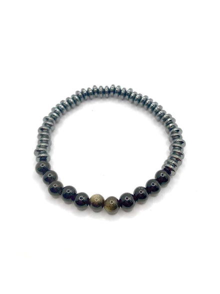 Hakiki Orijinal 6mm Obsidyen - Hematit Doğal Taş Misinalı Bileklik