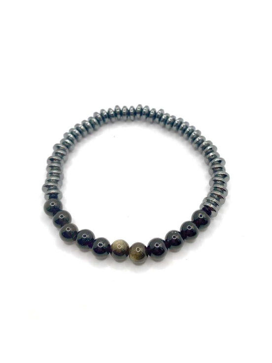 Hakiki Orijinal 6mm Obsidyen - Hematit Doğal Taş Misinalı Bileklik