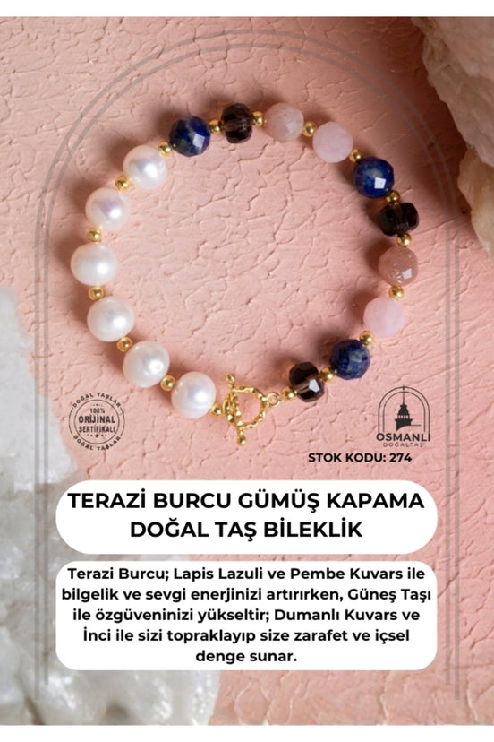 Terazi Burcu Gümüş Kapama Doğal Taş Bileklik (SK:274)