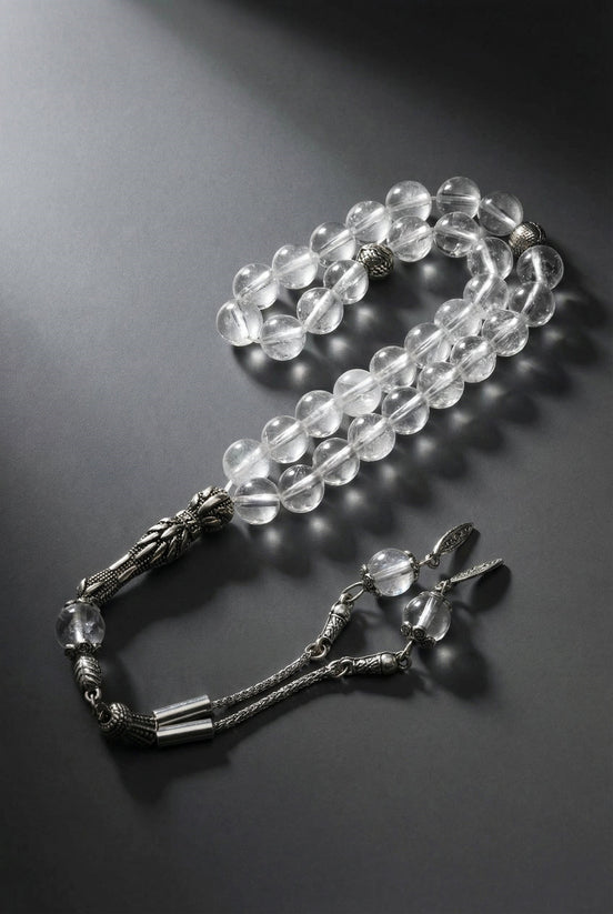 Kristal Kuvars Doğal Taş Tesbih – 8 mm Küre Kesim