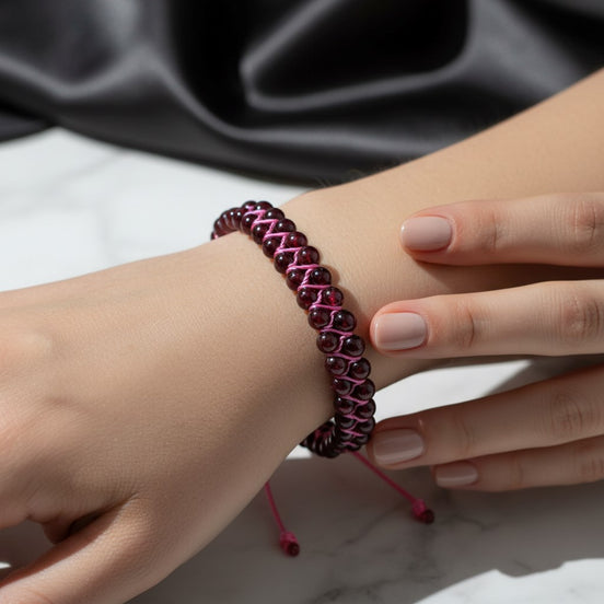 Bordo Granat Lal 4 mm Çift Sıra Doğal Taş Bileklik – Unisex El İşçiliği