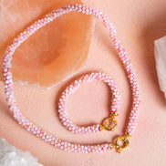 El İşçiliği Örme Pembe Opal Gümüş Kapama Set (SK:106)