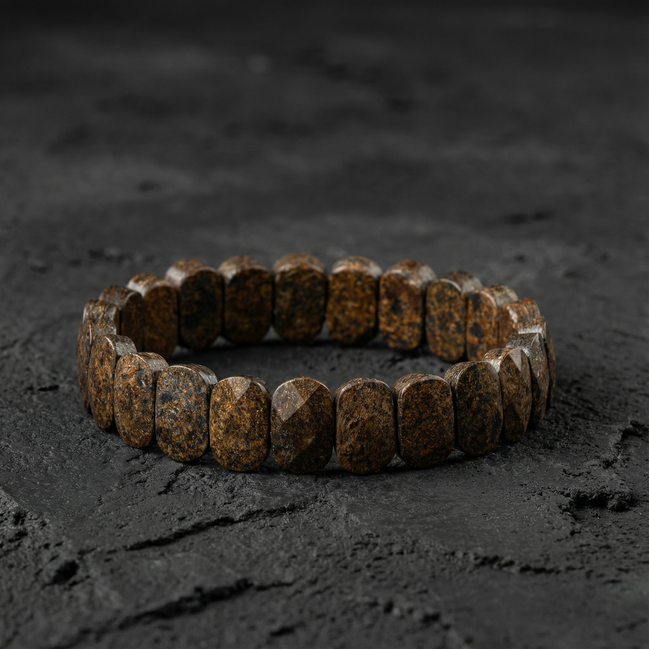 Bronzit Doğal Taş Geniş Kesim Bileklik (Rolex Stil)
