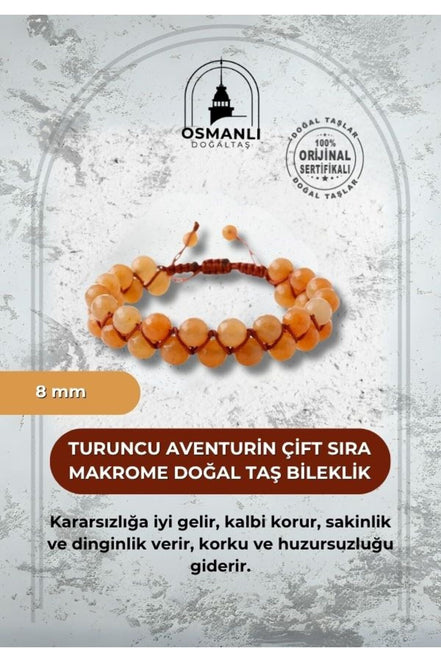Turuncu Aventurin 8mm Çift Sıra Makrome Doğal Taş Bileklik