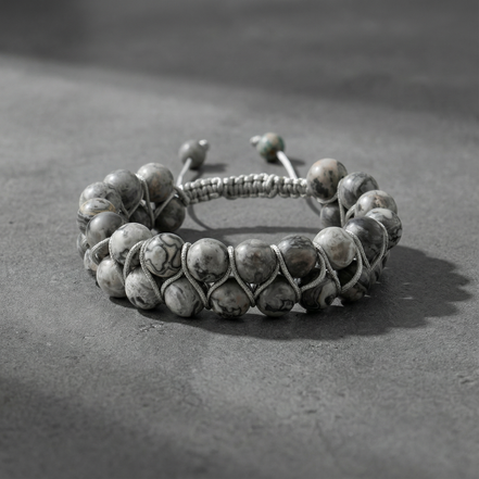 Gri Jasper 8mm Çift Sıra Makrome Doğal Taş Bileklik