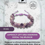 Lepidolit 8mm Çift Sıra Makrome Doğal Taş Bileklik