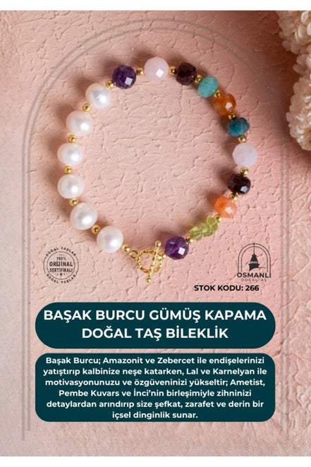 Başak Burcu Gümüş Kapama Doğal Taş Bileklik (SK:266)
