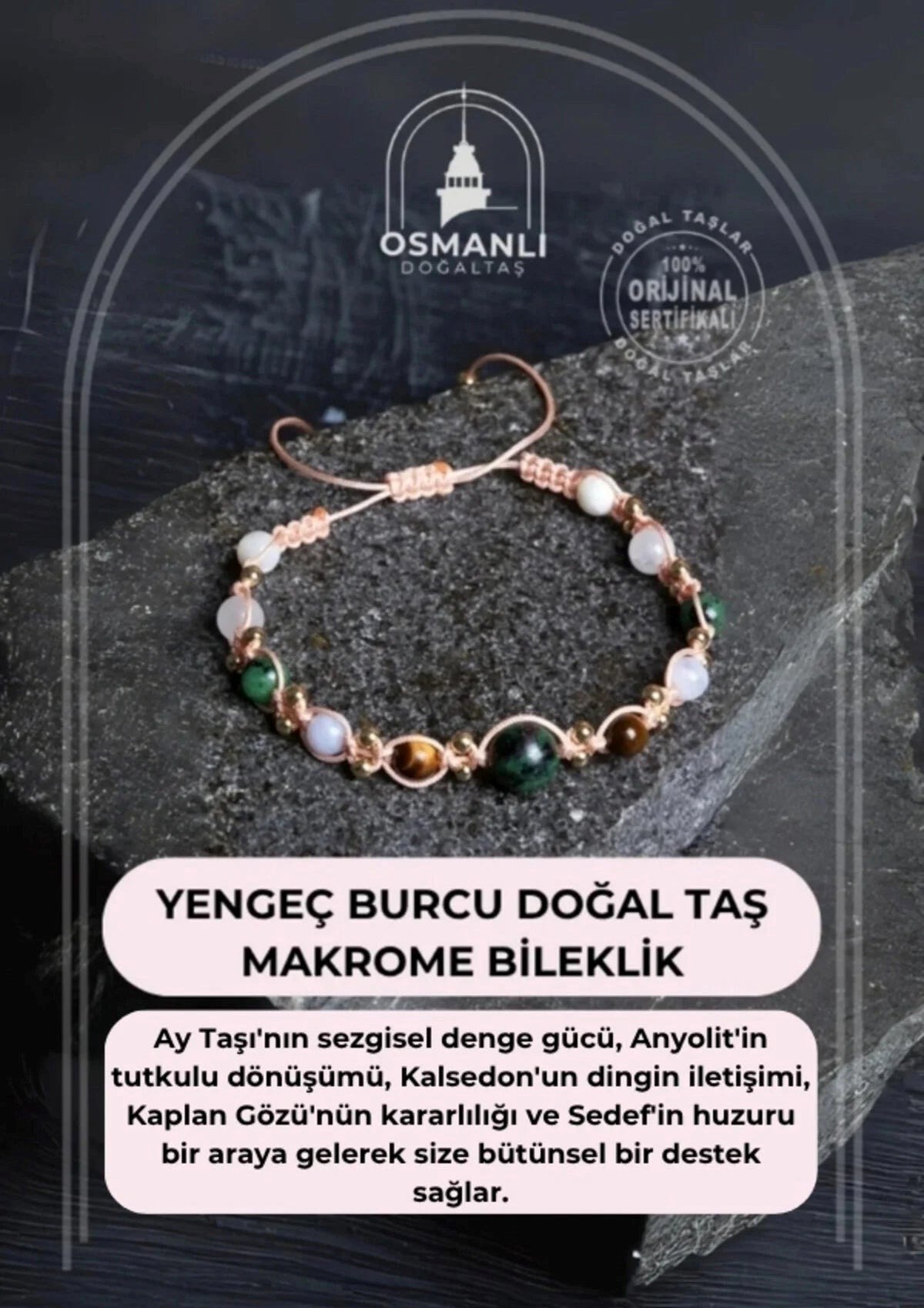 Yengeç Burcu Doğal Taş Makrome Bileklik