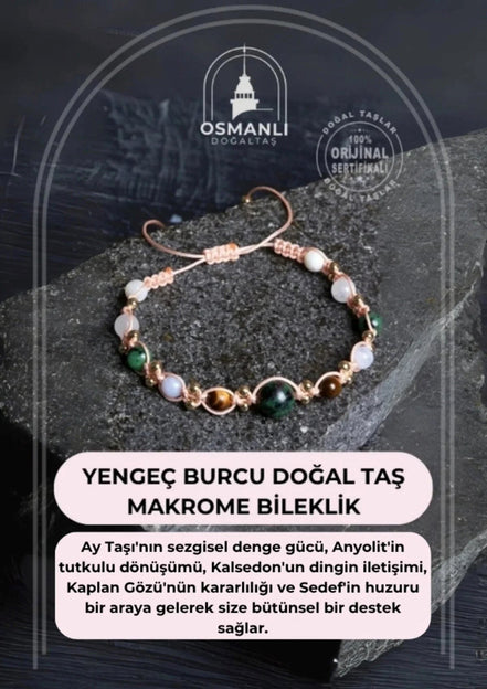 Yengeç Burcu Doğal Taş Makrome Bileklik