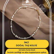 İnci Altın Kaplama Doğal Taş Kolye