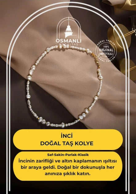 İnci Altın Kaplama Doğal Taş Kolye