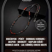 Obsidyen-Pirit-Dumanlı Kuvars-Jasper-Bronzit-Kaplan Gözü-Kırmızı Akik-Lal Taşı-Hematit Doğal Taş Erkek Tasarım Kolye