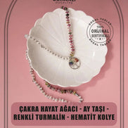 Çakra Hayat Ağacı-Ay Taşı-Renkli Turmalin Doğal Taş Kolye