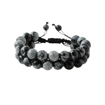 Karlı Obsidyen 8mm Çift Sıra Makrome Doğal Taş Bileklik