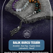 Balık Burcu Tesbih Ametist, Kan Taşı, Kaplan Gözü, Labradorit, Necef