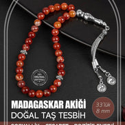 Madagaskar Akiği Doğal Taş Tesbih 33lük - 8mm
