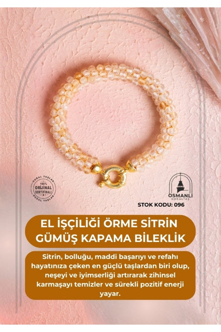 El İşçiliği Örme Sitrin Gümüş Kapama Bileklik (SK:096)