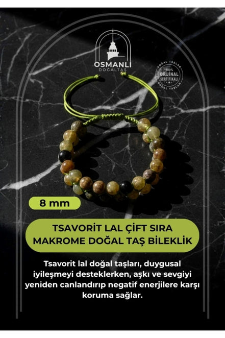 Tsavorit Lal 8mm Çift Sıra Makrome Doğal Taş Bileklik