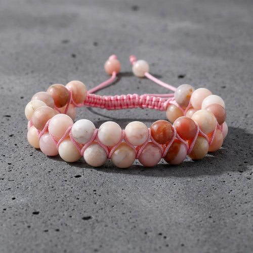Opal Pembe 8mm Çift Sıra Makrome Doğal Taş Bileklik