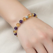 Ametist, Sitrin ve Gri Hematit Doğal Taş Bileklik – 6 mm Zirkon Aparatlı Misinalı, Unisex Tasarım
