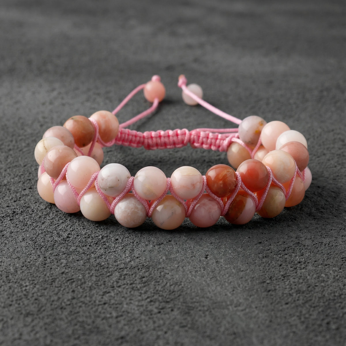 Opal Pembe 8mm Çift Sıra Makrome Doğal Taş Bileklik